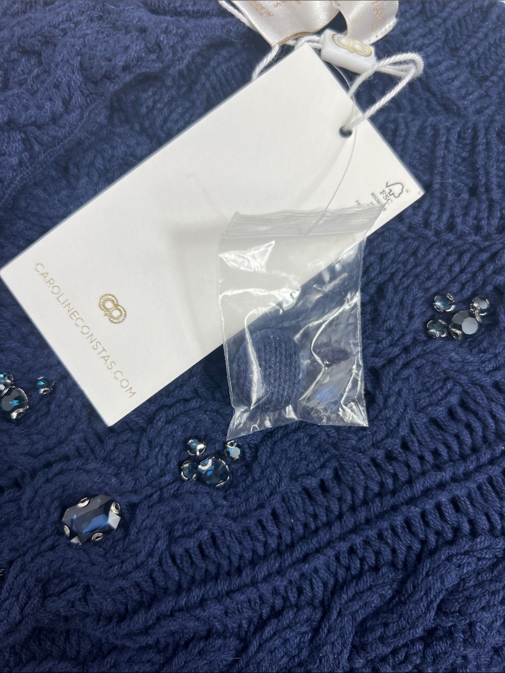 Caroline Constas Sz S Blue Cable Knit Rhiinestone Embellished Cardigan NWT - Picture 5 of 11